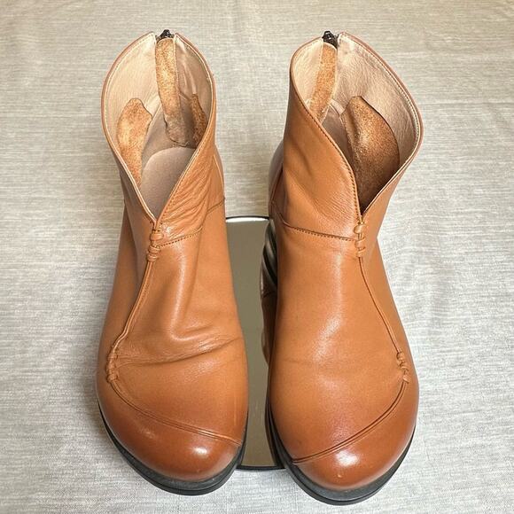Rare HUMAND Ankle Boot Back Zip Rounded Block Heel Tan Brown Leather Woman 7.5 - Picture 11 of 13